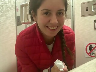 Katty West and her amateur masturbation porn in an airplane lavatory