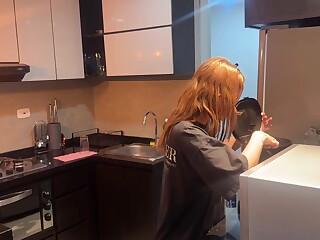 Redhead Sucks Cock Then Gets Fucked On Counter