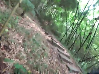 Dirty milf sucks stranger cock in public woods